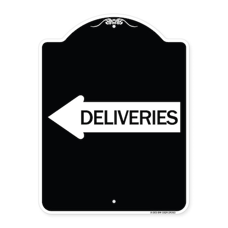 Signmission Deliveries With Left Arrow Heavy-Gauge Aluminum Architectural Sign, 24" x 18", BW-1824-24363 A-DES-BW-1824-24363